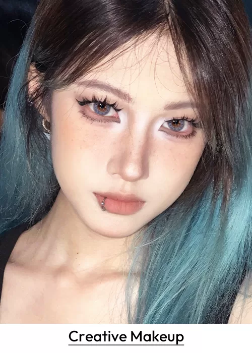 Creative makeup coloured contact lens look